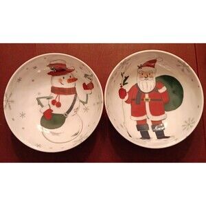 2 Large Vintage Wondershop Christmas Plastic Cereal Bowls Ft. Santa And Snowman